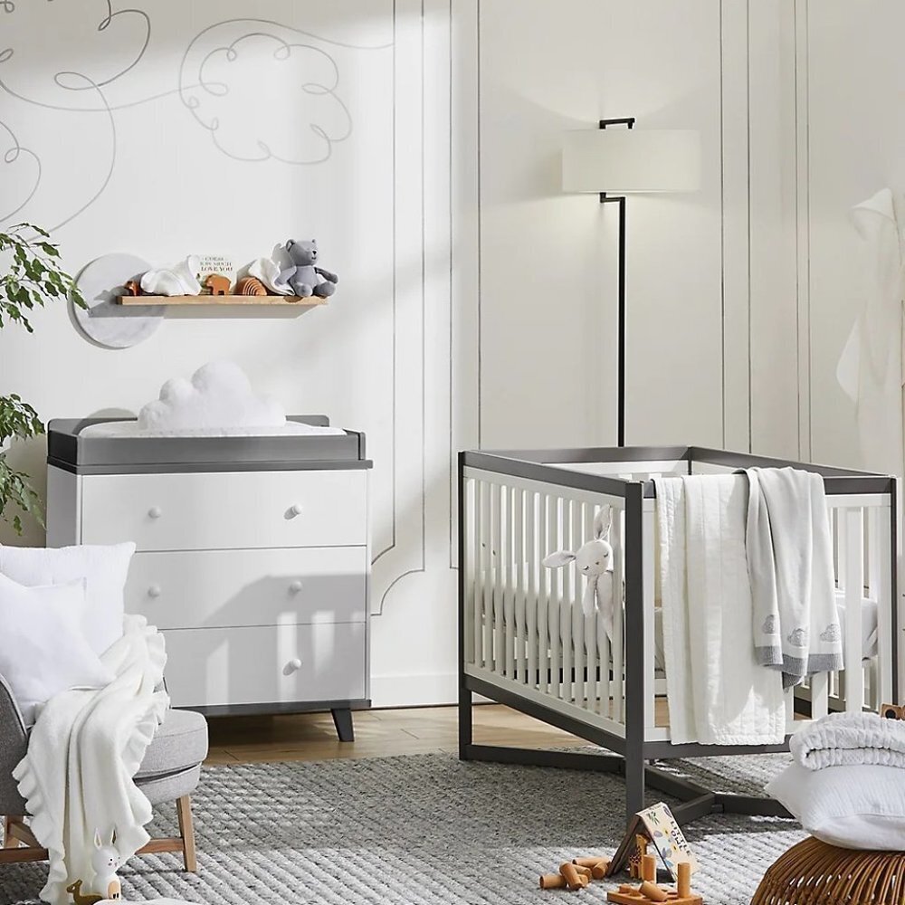 Littles by GlucksteinHome Crinkle Crib Bed Skirt White